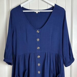 ODDY quaint Navy button down pocket sleeved sun dress size 1XL